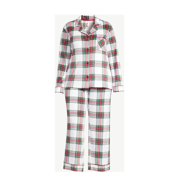 Joyspun Women's Velour Knit Pajama Set (2-Piece) in Winter White Plaid - NWT - Picture 3 of 8